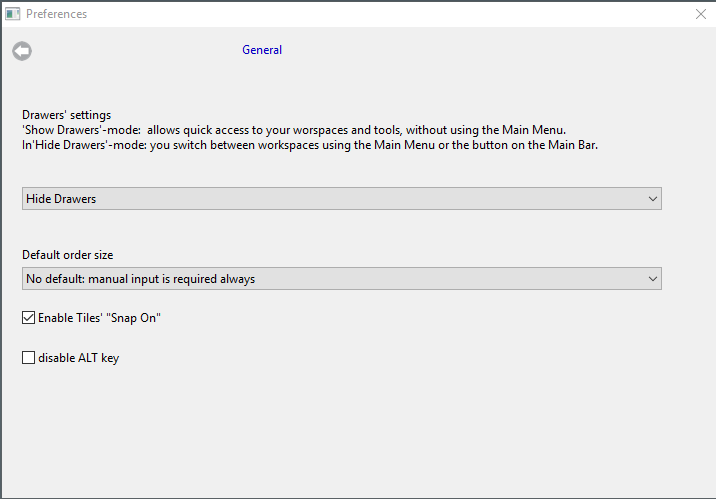 Darwin Trading Platform -settings-preferences-General