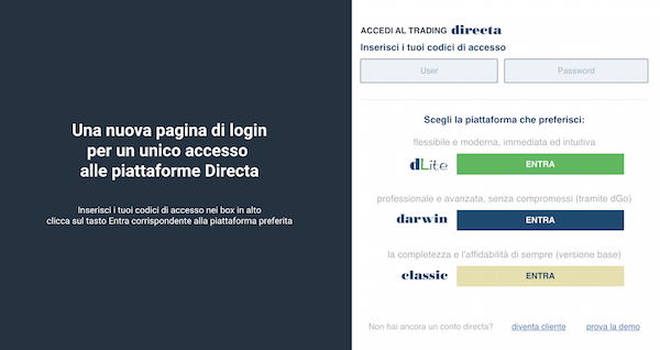 nuoca pagina di Login Directa